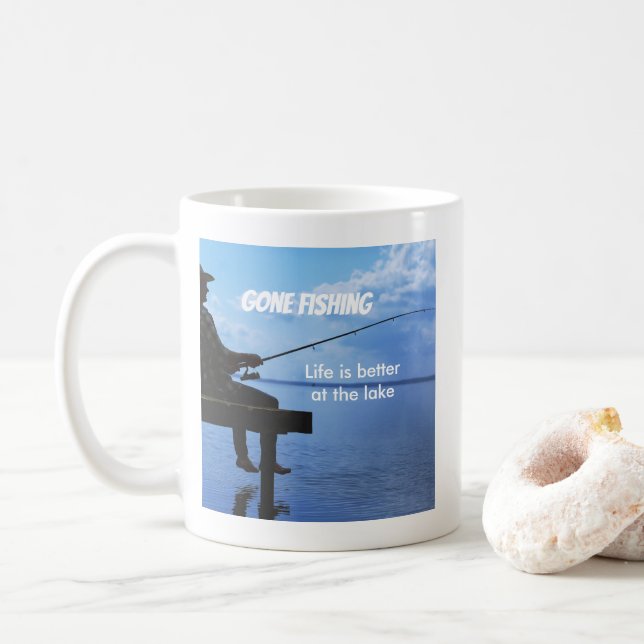 Retirement Gone Fishing Sunset Retired Fisherman Coffee Mug (With Donut)