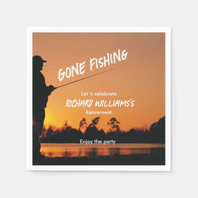 Retirement Gone Fishing Sunset Retired Fisherman Napkin (Front)