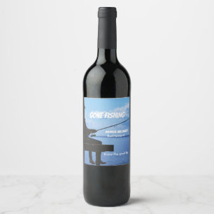 Retirement Gone Fishing Sunset Retired Fisherman Wine Label