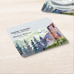 Retirement Gone Hiking Life is Better Mountains Square Paper Coaster