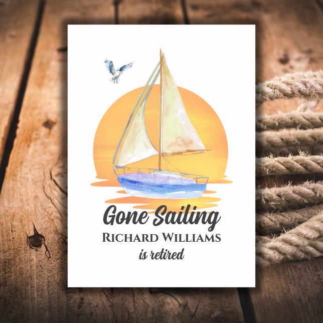 Retirement Gone Sailing Sailboat Sunset Watercolor Invitation (Creator Uploaded)