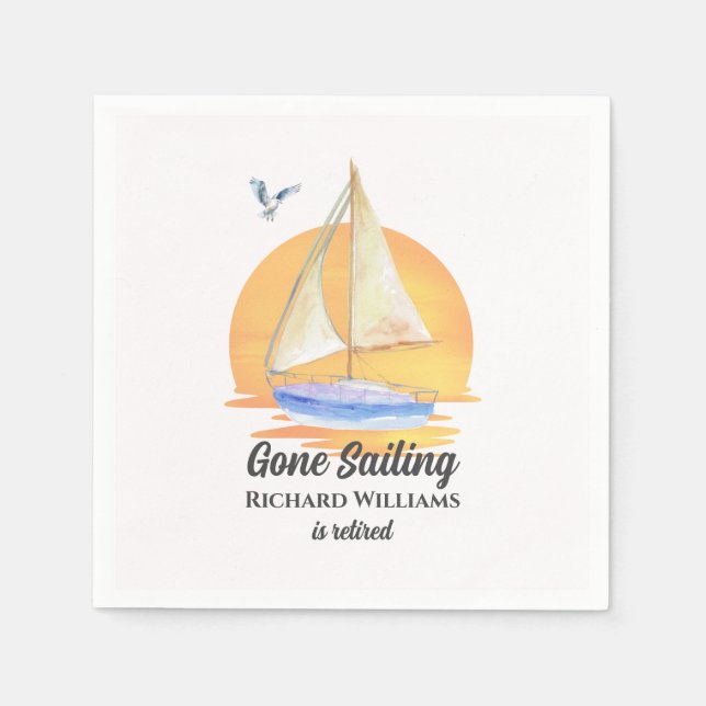Retirement Gone Sailing Sailboat Sunset Watercolor Napkin (Front)
