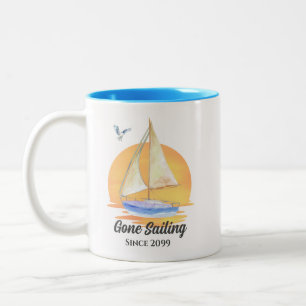 Retirement Gone Sailing Sailboat Sunset Watercolor Two-Tone Coffee Mug