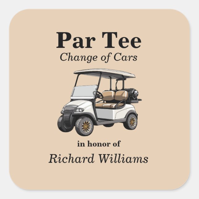 Retirement Grey Golf Cart Par Tee Themed Square Sticker (Front)