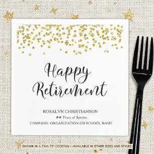 RETIREMENT Handwritten Script Gold Confetti Name Napkin