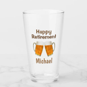 Retirement Happy Cheers Beer Custom Name Glass