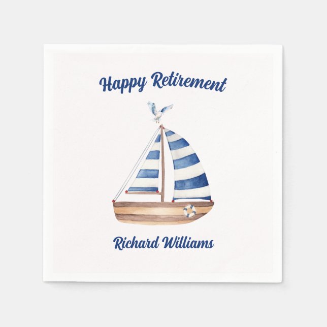 Retirement Happy Retirement Sailboat Watercolor Napkin (Front)