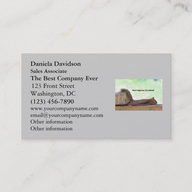 Retirement Humour Squirrel Business Card (Front)