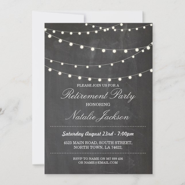Retirement Invitation Chalk Elegant Lights Invite (Front)