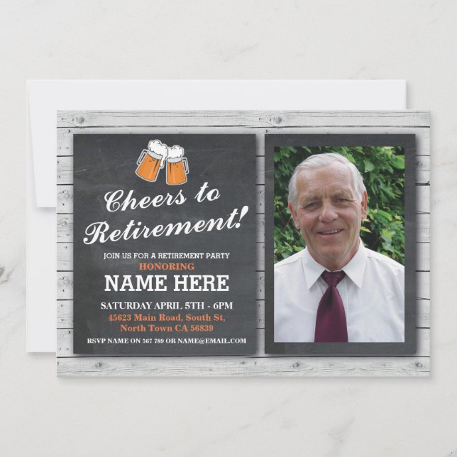Retirement Invitation Photo Cheers Beers Pub Party (Front)