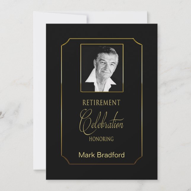 Retirement Invitation - Photo Insert - Black/gold (Front)