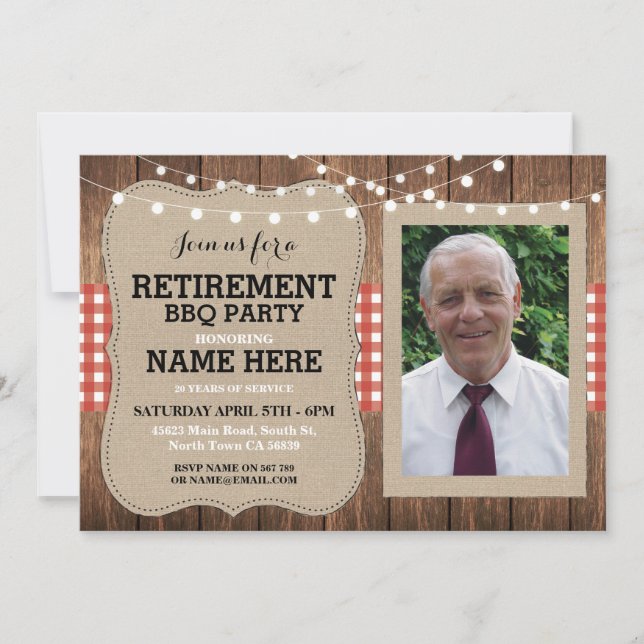 Retirement Invitation Photo Party BBQ Red Invite (Front)