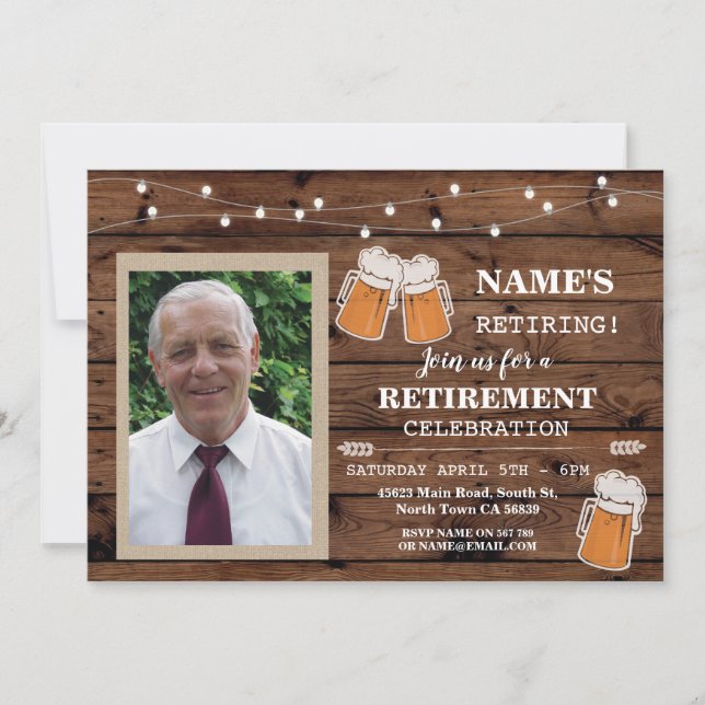 Retirement Invitation Photo Party Beer Invite (Front)
