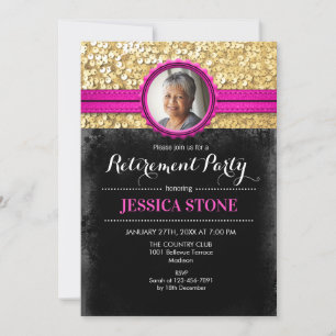 Retirement Invitation With Photo - Pink Gold Black