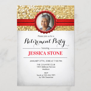 Retirement Invitation With Photo - Red Gold White