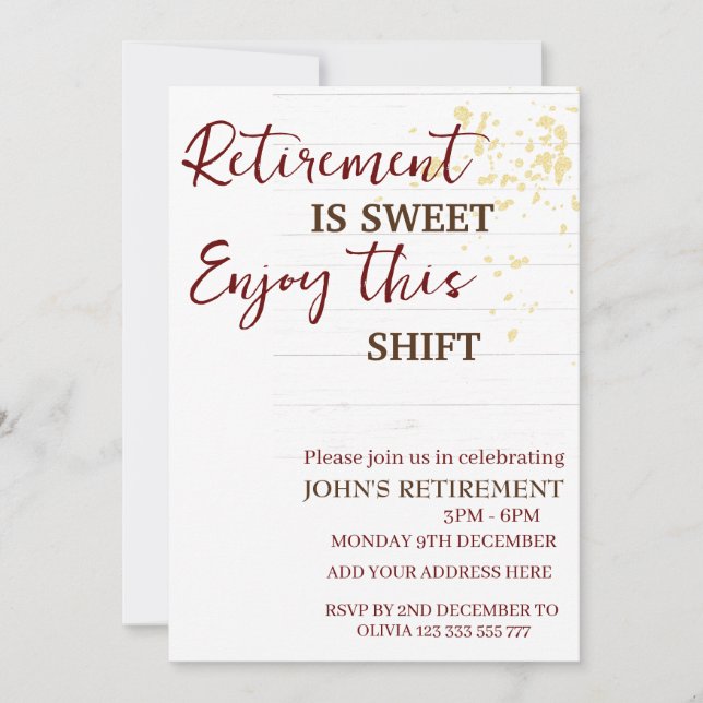 Retirement Is Sweet Enjoy This Shift Retirement Invitation (Front)