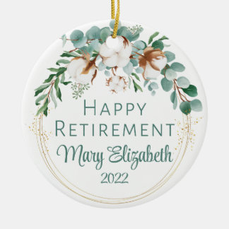 Retirement Keepsake Ornament, Cotton & Eucalyptus Ceramic Tree Decoration
