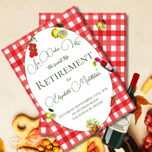 Retirement La Dolce Vita Red Checkered Lemon  Invitation