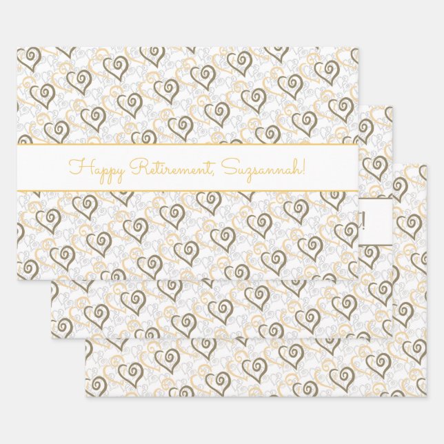 Retirement Linked Heart Pattern Custom Wrapping Paper Sheet (Set)