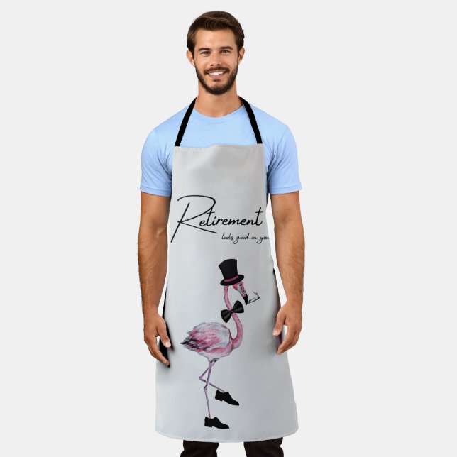 Retirement looks good on you! Dapper Pink Flamingo Apron (Worn)