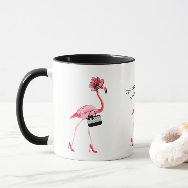 Retirement Mode! Chic Classy Pink Flamingo Mug (With Donut)