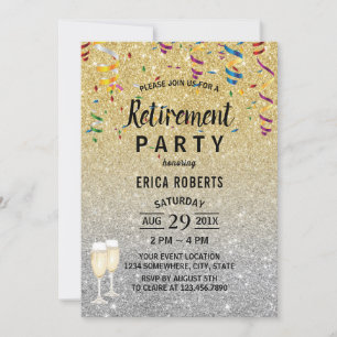 Retirement Modern Gold & Silver Glitter Invitation