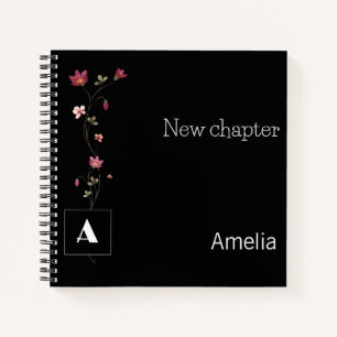 Retirement monogram watercolor floral name black notebook