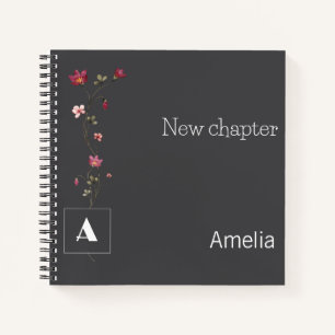 Retirement monogram watercolor floral name grey notebook