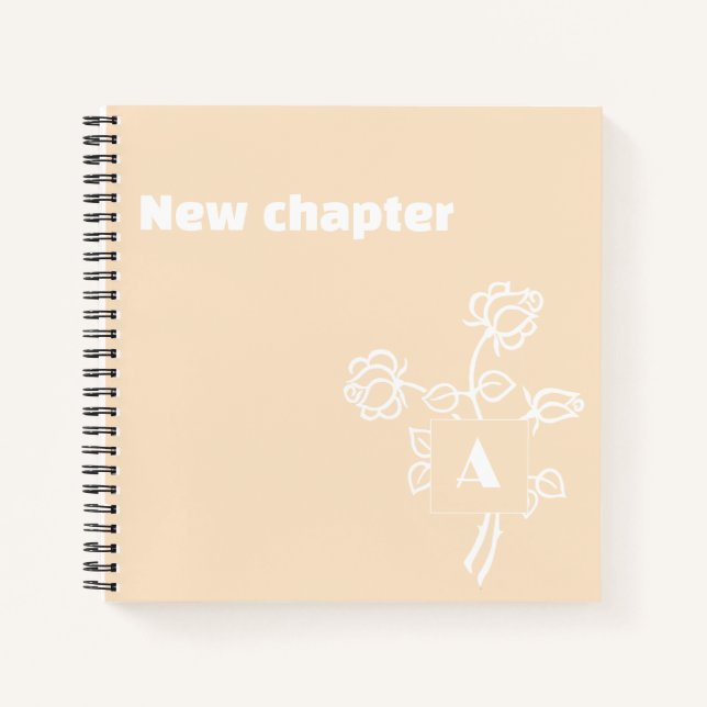 Retirement monogram watercolor rose beige white notebook (Front)