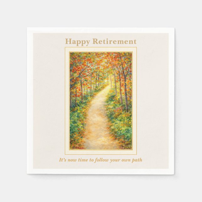 Retirement Napkin | Autumn Path Countryside Scene (Front)