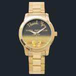 Retirement Nurse black gold thank you Watch<br><div class="desc">Elegant,  classic,  glamourous and feminine. A gift for a retired Nurse.  A faux gold coloured bow and ribbon with golden glitter and sparkle,  a bit of bling and luxury. Black background. With the text: Thank You,  templates for a name and occupation,  profession.</div>