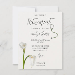Retirement Nurse Invitation   Elegant White Calla 