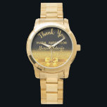 Retirement Nurse Midwife black gold thank you Watch<br><div class="desc">Elegant,  classic,  glamourous and feminine. A gift for a retired Nurse Midwife.  A faux gold coloured bow and ribbon with golden glitter and sparkle,  a bit of bling and luxury. Black background. With the text: Thank You,  templates for a name and occupation,  profession.</div>