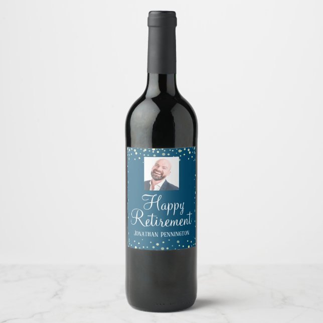 Retirement One Photo Fun Confetti Wine Label (Front)