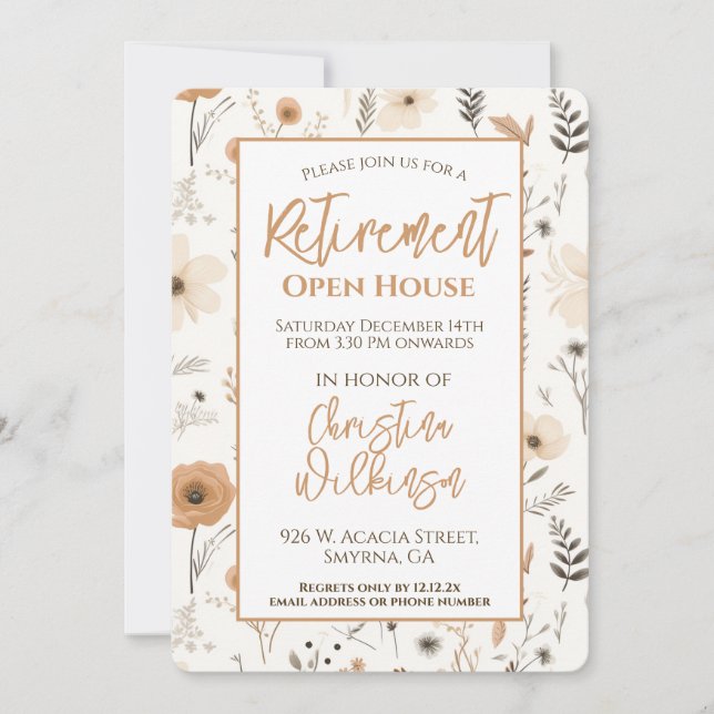 Retirement Open House Party Boho Floral Invitation (Front)