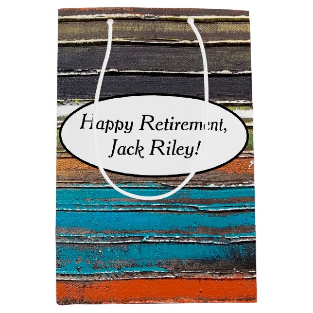 Retirement paint on rustic wood medium gift bag (Front)