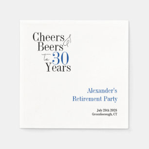 Retirement Party 30 Years Cheers and Beers Blue Napkin