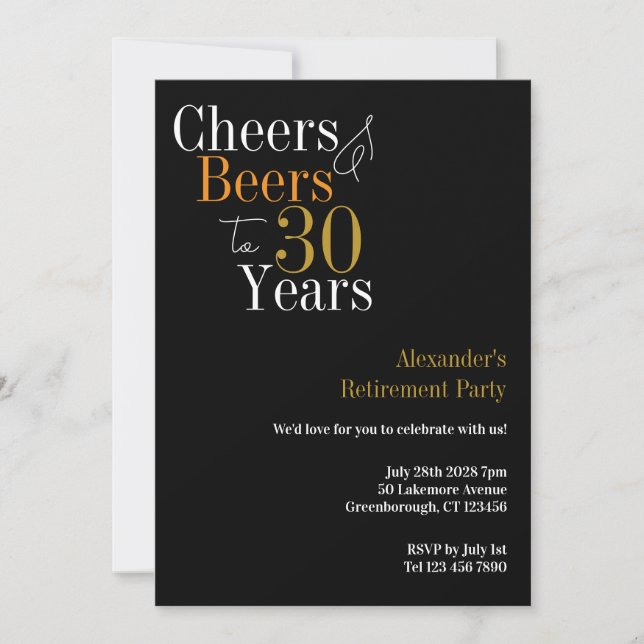 Retirement Party 30 Years Cheers and Beers Invitation (Front)