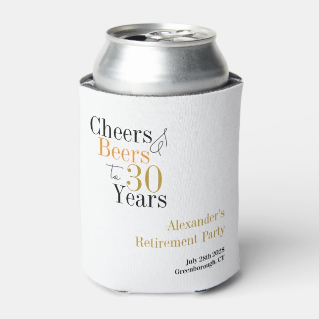 Retirement Party 30 Years Cheers and Beers Minimal Can Cooler (Can Front)