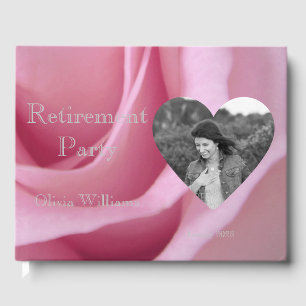 Retirement Party Add Photo Pink Rose Floral Guest Book