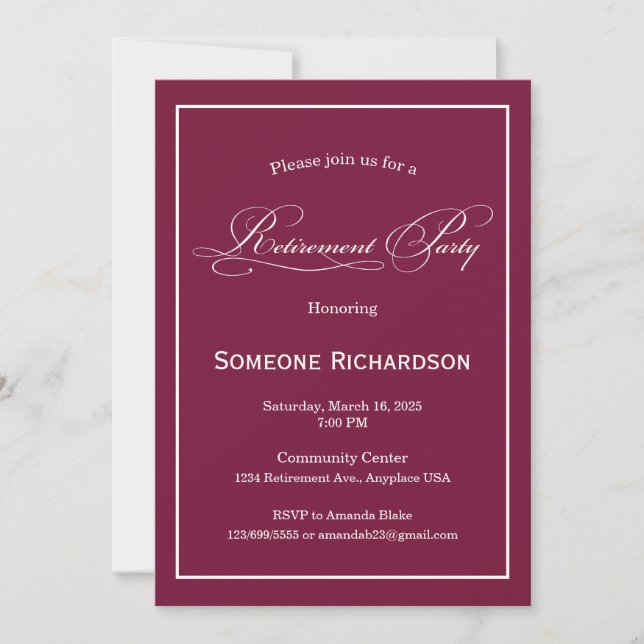 Retirement Party Announcement burgundy (Front)