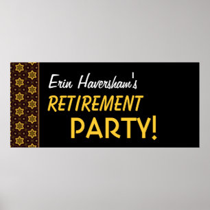 Retirement Party Banner Custom Name Gold Black Poster