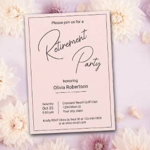 Retirement Party Black And Pale Pink Minimalist Invitation