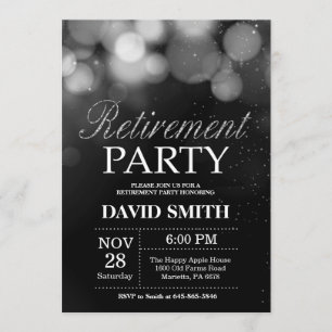 Retirement Party Black and Silver Glitter Invitation