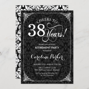 Retirement Party - Black and White Damask Invitation