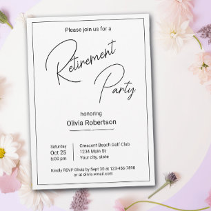 Retirement Party Black And White Minimalist Invitation