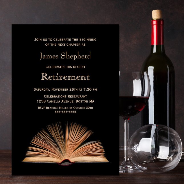 Retirement Party Black Next Chapter Invitation (Creator Uploaded)