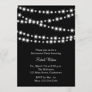 Retirement Party Black Twinkle Lights Invitation