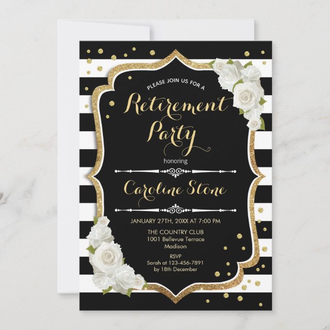 Retirement Party - Black White Stripes Invitation (Front)