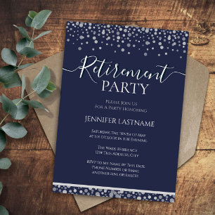 Retirement Party Blue and Silver Confetti  Invitation